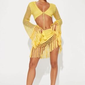 NWT Fashion Nova Crochet Skirt Set Yellow 1X